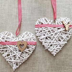 Heart decoration, window decoration, door hanger, wreath, window hanger set of 2 Little hearts FF1-224601 2 kariertes Band