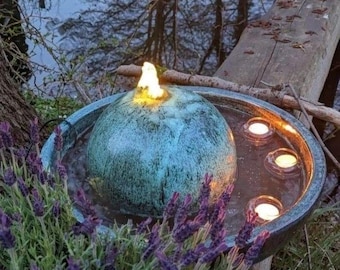 XXL jade water fountain for indoor and outdoor use with LED lighting, jade green, fountain for garden and terrace, size 54*29 cm