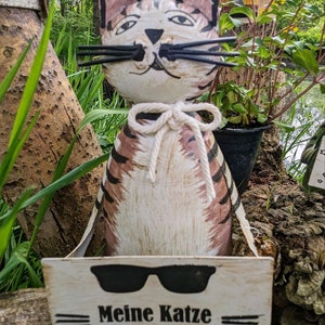 4 versch. Zaunhocker Katze, Gartendeko, Gartenfigur, Gartentrends, Kantenhocker KL0857480 Cat brown