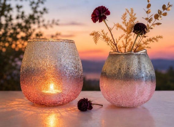 Windlicht Glas rosa, Kerzenhalter Glas, Windlichter, Kerzenständer in 2 Größen ER0246480-2464810