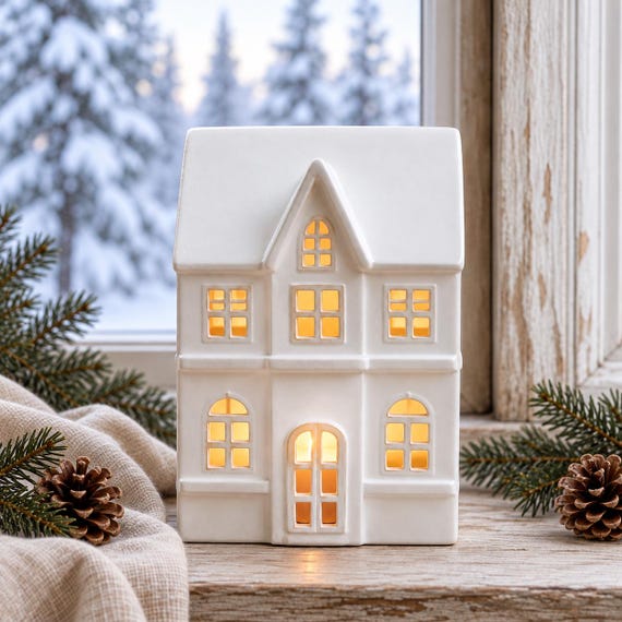 Lichthaus Nr. 3, Keramik weiss , Weihnachtskerzenhaus, Adventshaus, Lichterhaus, Kerzenleuchter, Teelichthaus