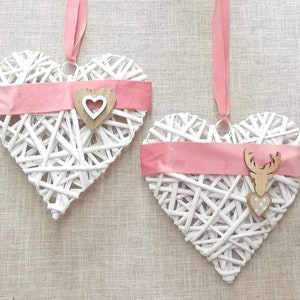 Heart decoration, window decoration, door hanger, wreath, window hanger set of 2 Little hearts FF1-224601 2 rosa Samtband