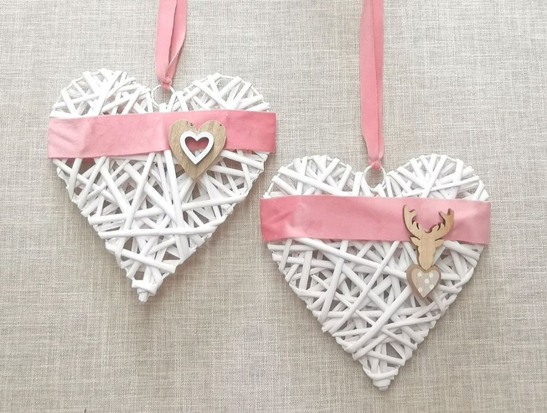 Heart decoration, window decoration, door hanger, wreath, window hanger set of 2 Little hearts FF1-224601 2 rosa Samtband