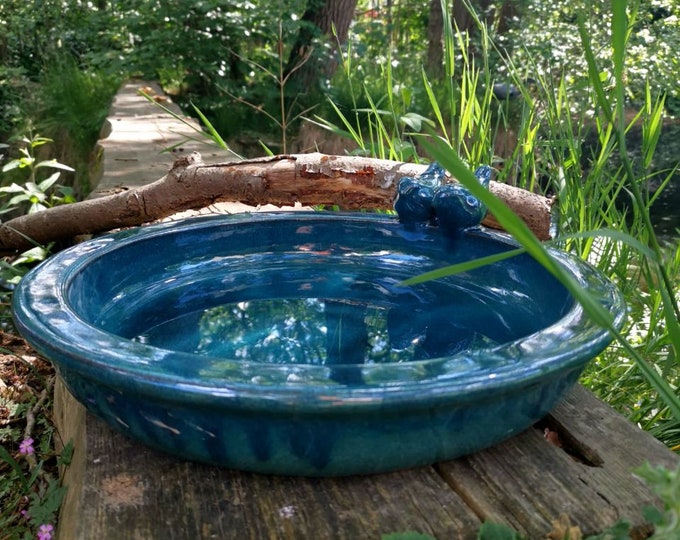 Featured listing image: Large bird bath ceramic petrol 2 sizes, bird decoration, garden decoration, bird house, bird fountain