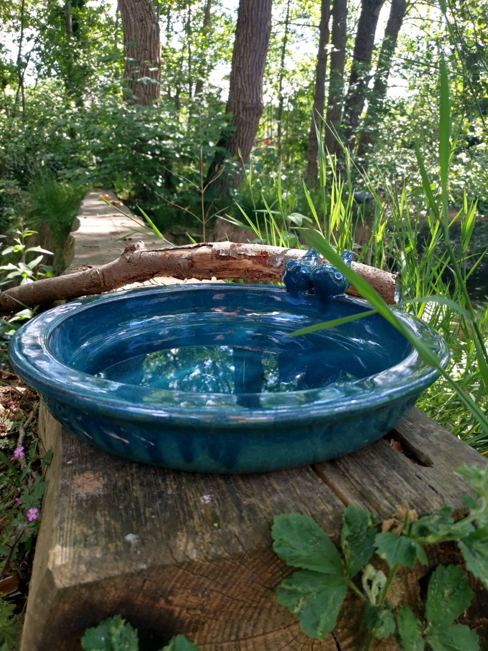 Large Bird Bath Ceramic Petrol 2 Sizes Bird Decoration Garden Decoration Bird House Bird Fountain Etsy