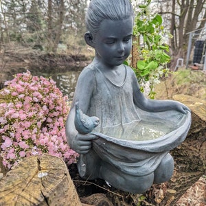 Vogelbrunnen, Figur Mädchen Spezialkeramik 50,5 cm, Gartenfigur Brunnen Mädchen knieend Bild 2