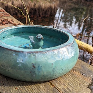 Bird bath ceramic ocean blue, bird decoration, garden decoration, bird house, bird fountain oceanblue 29 8 image 2