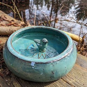 Bird bath ceramic ocean blue, bird decoration, garden decoration, bird house, bird fountain oceanblue 29 8 image 1