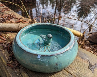 Bird bath ceramic ocean blue, bird decoration, garden decoration, bird house, bird fountain "oceanblue" 29 * 8