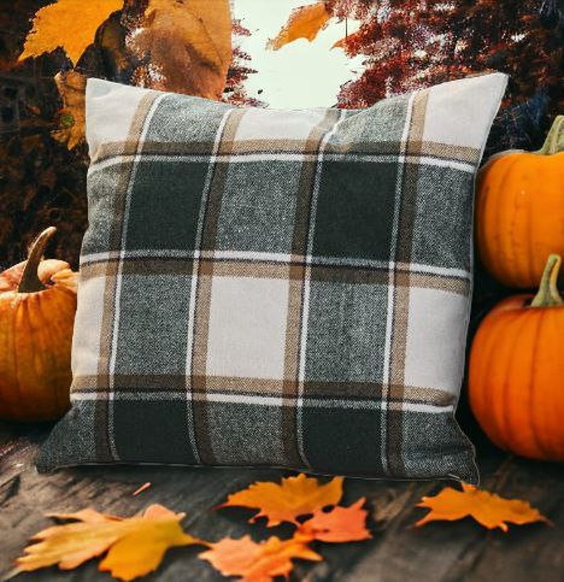 Cushion cover green checkered kilt, autumn, country, cushion, decorative cushion image 5