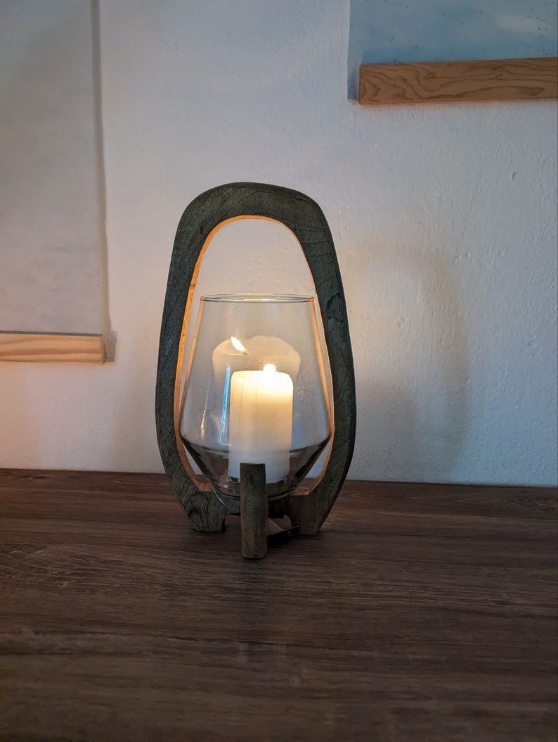 Vintage Windlicht Vase Glas/Holz 3 Größen, Antik, Recycling, Frühlingsdeko, Kerzenhalter Bild 7