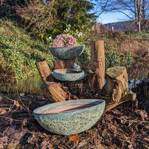 Große Vogeltränke Sand grün/petrol Vogeldeko, Gartendeko, Vogelhaus, Vogelbrunnen Bild 5