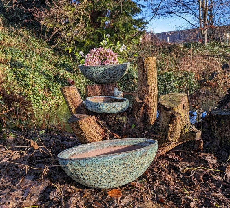 Große Vogeltränke Sand grün/petrol Vogeldeko, Gartendeko, Vogelhaus, Vogelbrunnen Bild 5