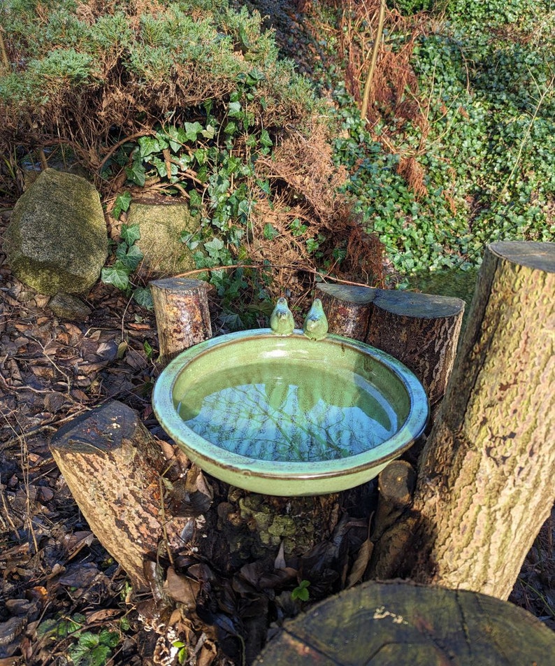 Large bird bath ceramic anise green, bird decoration, garden decoration, bird house, bird fountain image 1