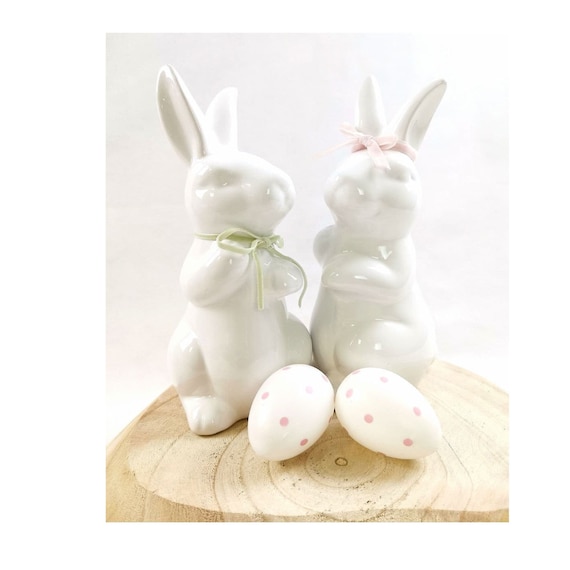 2-er Porzellanhasen, Hasenpaar, Osterdeko, Tischdeko Ostern 