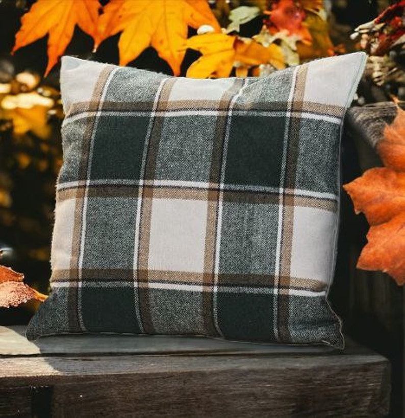 Cushion cover green checkered kilt, autumn, country, cushion, decorative cushion image 4