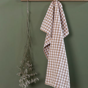 Set of 2 recycled cotton tea towels beige checked, recycling, cotton, kitchen textiles Sweden image 4