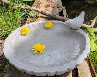 Grande vasca per uccelli in cemento, a forma di conchiglia, 37 cm, ciotola per uccelli, decorazione per uccelli, decorazione da giardino, casetta per uccelli, fontana per uccelli