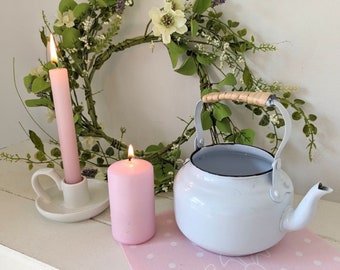 White tea kettle, plant pot, zinc pot, watering can, jug, decorative pot, vase, jug