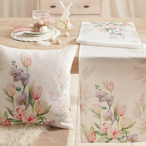Kissenhülle und Tischläufer Frühlingsblumen, Frühlingsdeko, Tischdeko, Ostern FF03374370 Hülle+Läufer Set