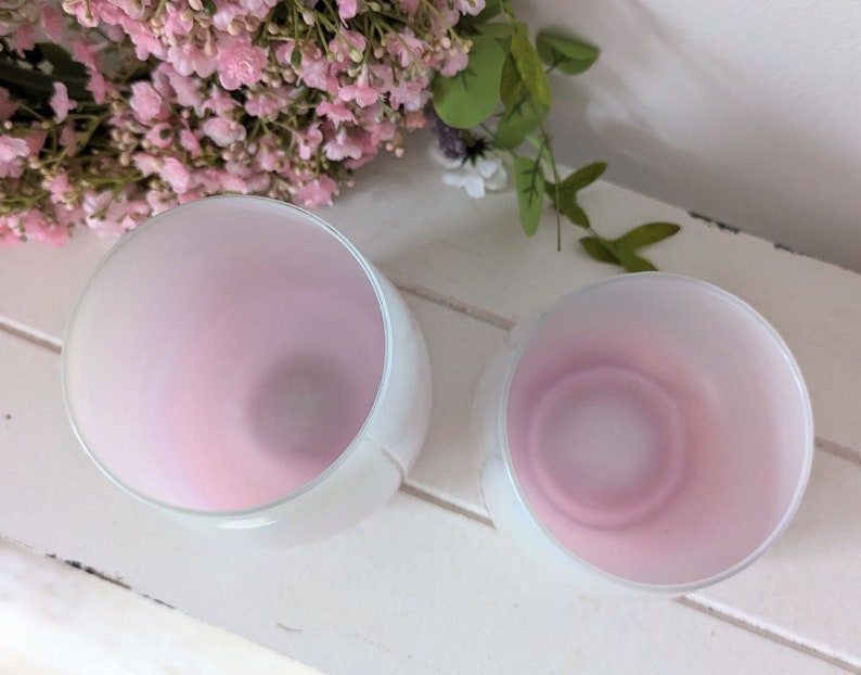 Set of 2 lantern decorative vase pink iridescent glass, candle holder glass, candlestick image 3