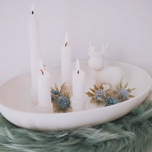 Kerzenleuchter vierfach, XL Größe, Kerzenschale mit 4 Haltern weiß, ovaler großer Kerzenteller, Kerzenschale, Kerzenständer, Kerzenhalter Bild 6