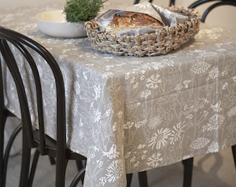 Tischdecke Baumwolle beige Blumenmuster, Tafeltuch, Tischwäsche Schweden