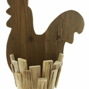 Figur Hahn mit Korb, natürliche Osterdeko, Holzdeko Ostern Hahn im Korb FF511019 Huhn Blanko