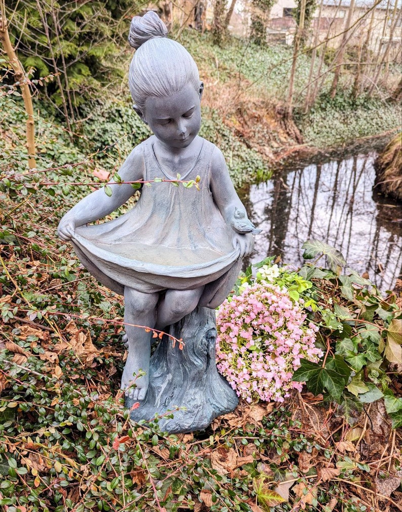 Bird fountain, figure girl special ceramic 82 cm, garden figure fountain girl standing image 4