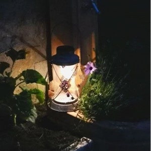 Solar lantern with glass insert, solar lamp, garden lantern, lantern, garden decoration, vintage, metal "antique"