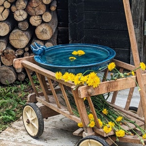 Große Vogeltränke Keramik petrol 2 Größen, Vogeldeko, Gartendeko, Vogelhaus, Vogelbrunnen Bild 4