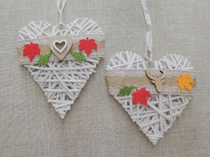 Heart decoration, window decoration, door hanger, wreath, window hanger set of 2 Little hearts FF1-224601 2 Bastband+Herbst