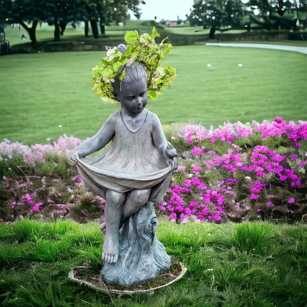 Vogelbrunnen, Figur Mädchen Spezialkeramik 82 cm, Gartenfigur Brunnen Mädchen stehend