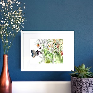 Peru reistekening, aquarel vlinder, natuur, bloemen illustratie, decoratie, reisdagboek, souvenir, geschenkaanbieding