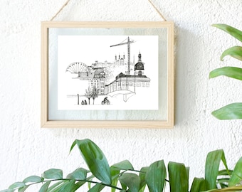 Dessin Lyon Guillotière, Noir Blanc, souvenir Lyon, croquis