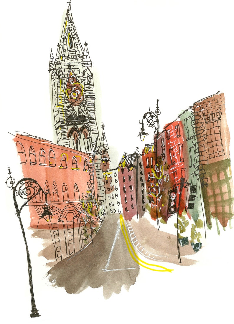 Drawing Dublin 13x18 Cm Ireland Watercolour Travel Sketch Etsy