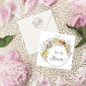 Carte voeux mariage, couronne de fleur, idée cadeau, aquarelle, cadeau mariage, carte mariés, fleurs, cadeau original mariage image 2