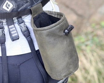 Waxed cotton chalk bag: olive green canvas climbing, bouldering