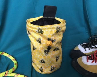 Bumble bee honeycomb chalk bag for climbing and bouldering