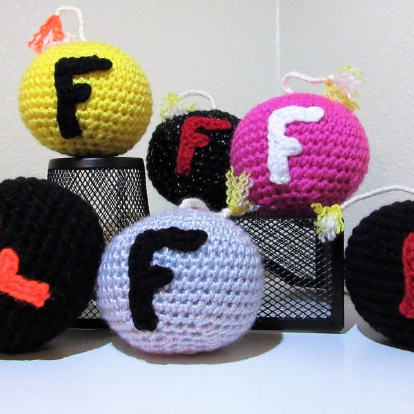 The "F" Bomb, Novelty Grenade, Stuffed Bomb, Crochet Bomb, F Bomb, F-Bomb, Plushie, Plush Toy, Bomb, Grenade, Stuffed Plushie, Fuck