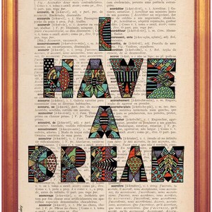 I have a dream Spruch Martin-Luther-King-Worte, illustriert, handgemachter Druck auf Lexikonseite in Vintage-Feeling