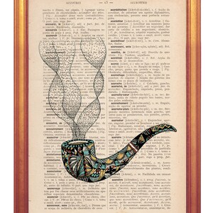 Pipe illustration for an office wall decor print handmade illustration on dictionary book page printed in old dictionary page vintage feel