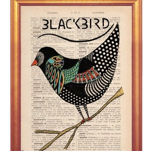 BLACKBIRD music Poster inspiration handmade illustration wall art decor print dictionary book page printed Blackbird poster
