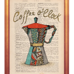 Koffie Pot Poster woordenboek print handgemaakte afbeelding afgedrukt in oude woordenlijst pagina vintage gevoel