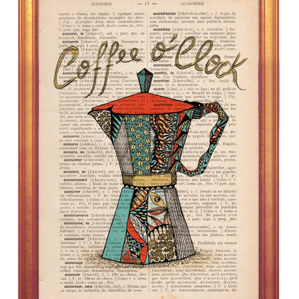 Coffee Pot Poster dictionary print handmade illustration printed in old dictionary page vintage feel