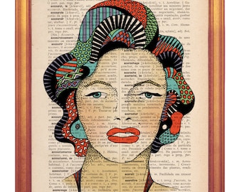 Marilyn Monroe inspired illustration Poster wall art print printed on dictionary book page Marilyn Monroe inspired drawing handmade