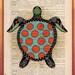Turtle handmade illustration Poster wall art print printed on dictionary book page cute turtoise illustration playfull art poster