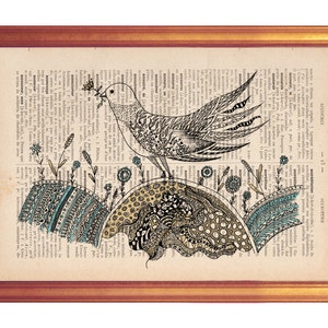 Uccello illustrazione arte dizionario stampa illustrazione manufatto stampato in atmosfera dell'annata di vecchio dizionario pagina poster gigante uccello