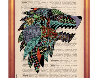 Stark Wolf GOT Poster illustration wall art print printed on dictionary book page cute Wolf inspired in GOT illustration art poster