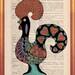 Rooster handmade illustration on dictionary book page portuguese rooster tale printed in old dictionary page vintage feel book page art